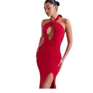 Club L London Red Halter Cut Out Gown
